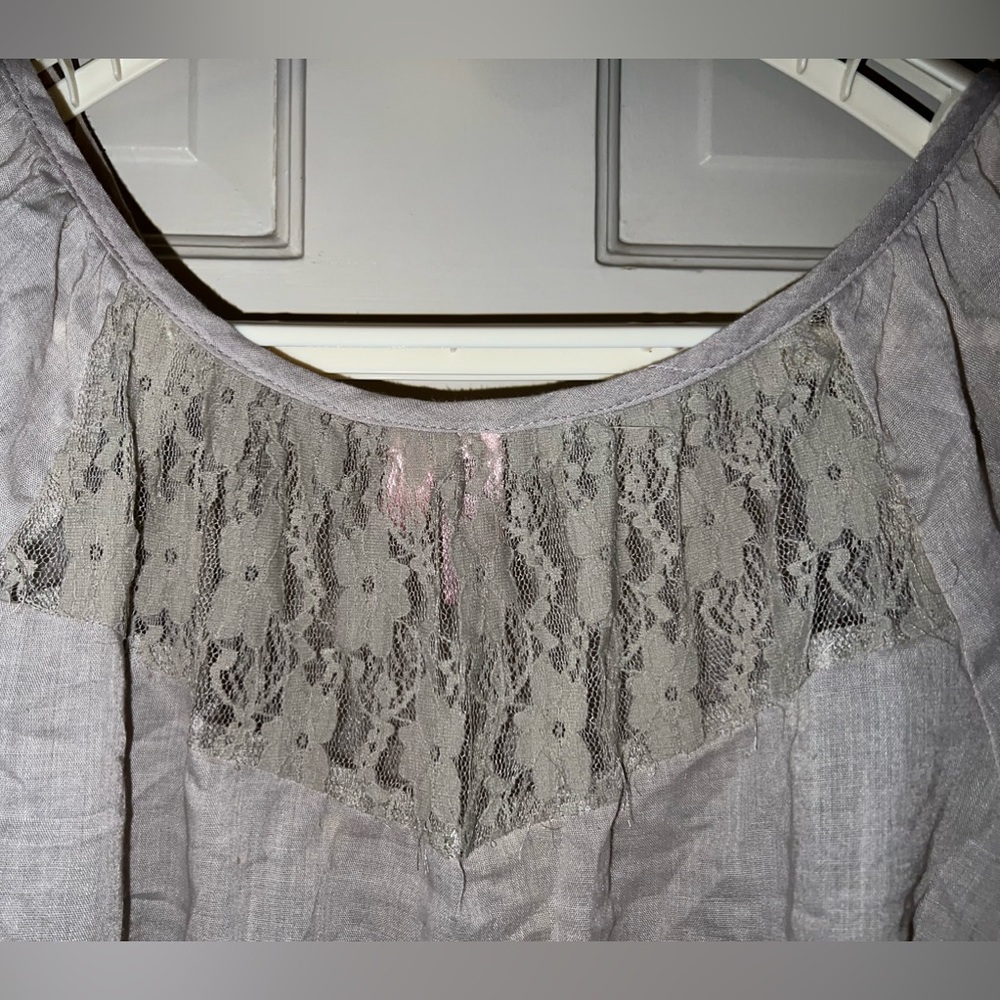 Grey sheet peasant blouse short sleeve size large - Picture 6 of 7